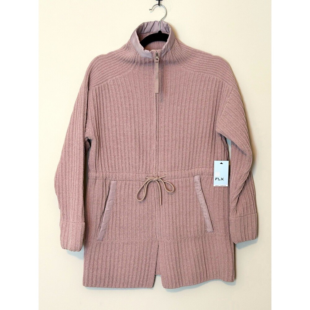 FLX Commuter Cozy Ribbed Sweater Jacket Medium Mauve Full Zip NWT